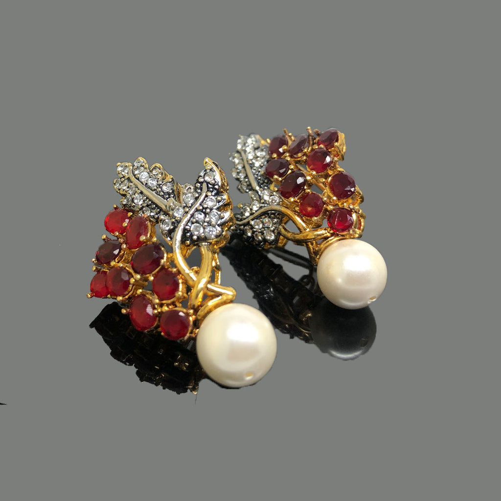 Gold-Tone Floral Pearl Drop Earrings – Elegant Party Wear, Rs.1850