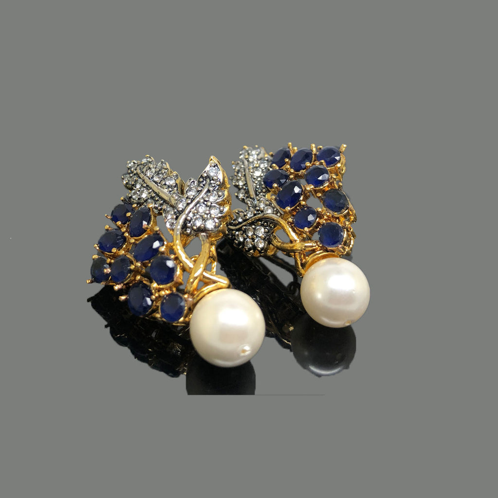 Gold-Tone Floral Pearl Drop Earrings – Elegant Party Wear, Rs.1850
