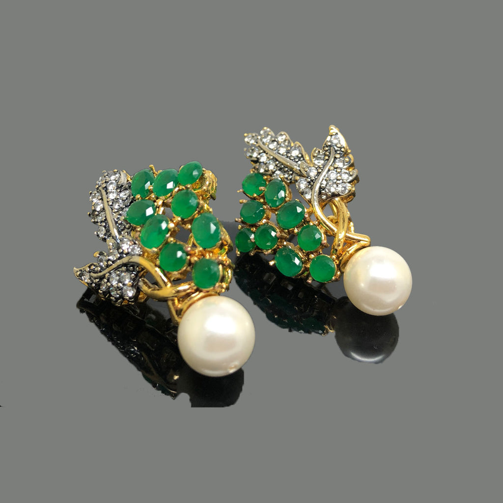 Gold-Tone Floral Pearl Drop Earrings – Elegant Party Wear, Rs.1850