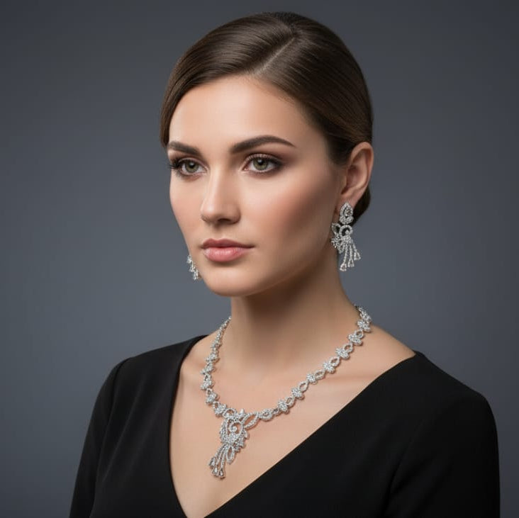 Crystal Swirl Elegant Floral Statement Set – Rs. 3,850