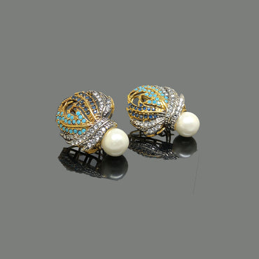 Golden Pearl Drop Leaf Earrings