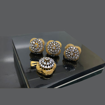 Radiant Crystal Flower Locket and Earring Set