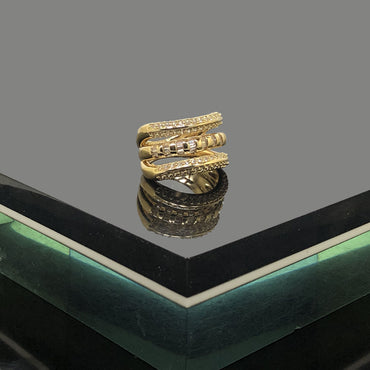 Geometric Multi-Band Gold And Silver Ring with Stones