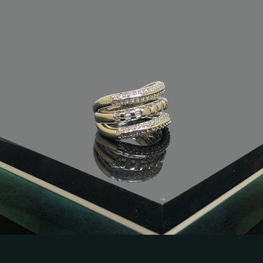 Geometric Multi-Band Gold And Silver Ring with Stones