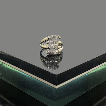 Silver Triple Crystal Curve Ring