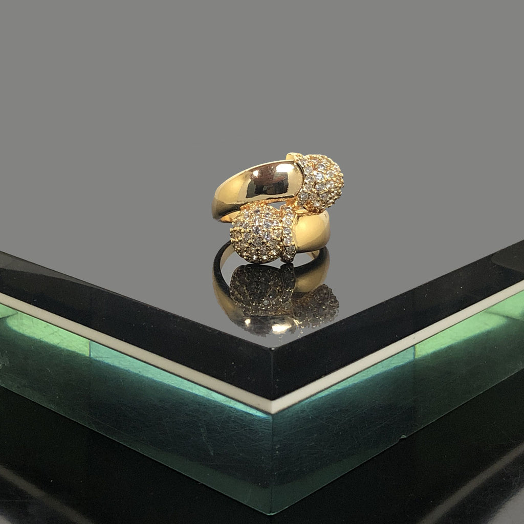 Gold Twin Dome Crystal Ring