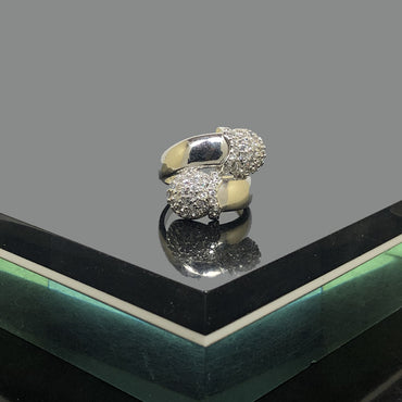 Silver Twin Dome Crystal Statement Ring