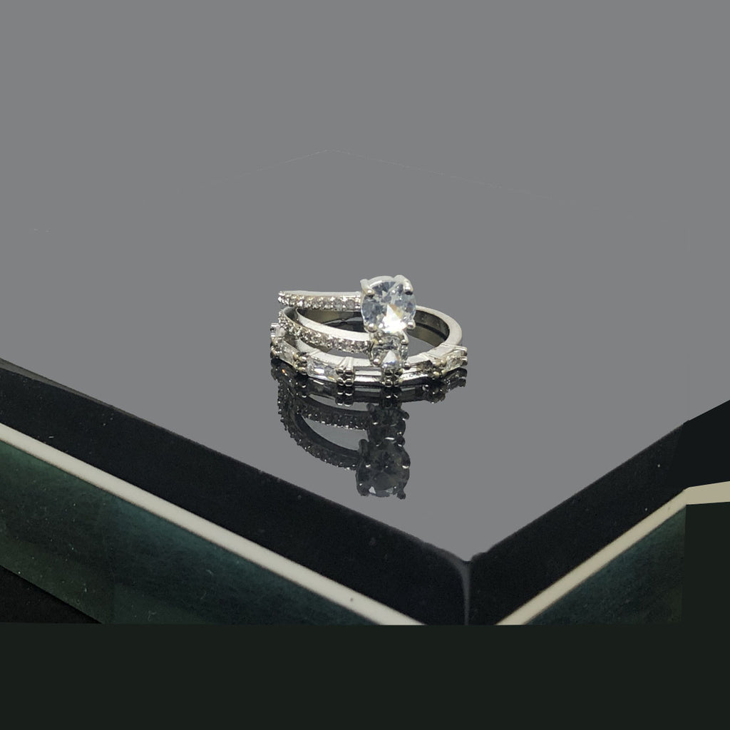 Adjustable Solitaire & Baguette Band Ring Set – Bridal Inspired