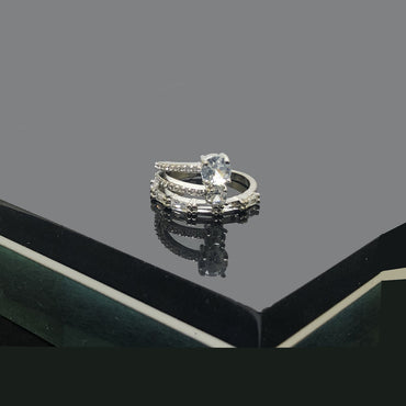 Adjustable Solitaire & Baguette Band Ring Set – Bridal Inspired