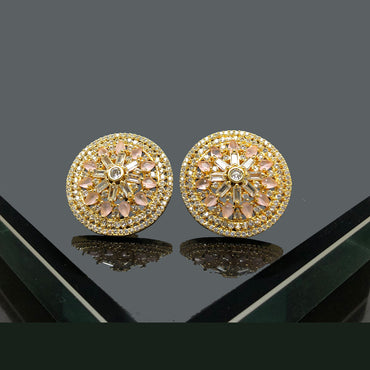 Gold-Plated Floral Round Stud Tops with Multicolor Stones