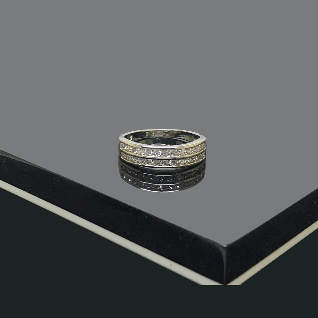 Silver Dual Row CZ Band Ring – Sizes 6, 7, 8