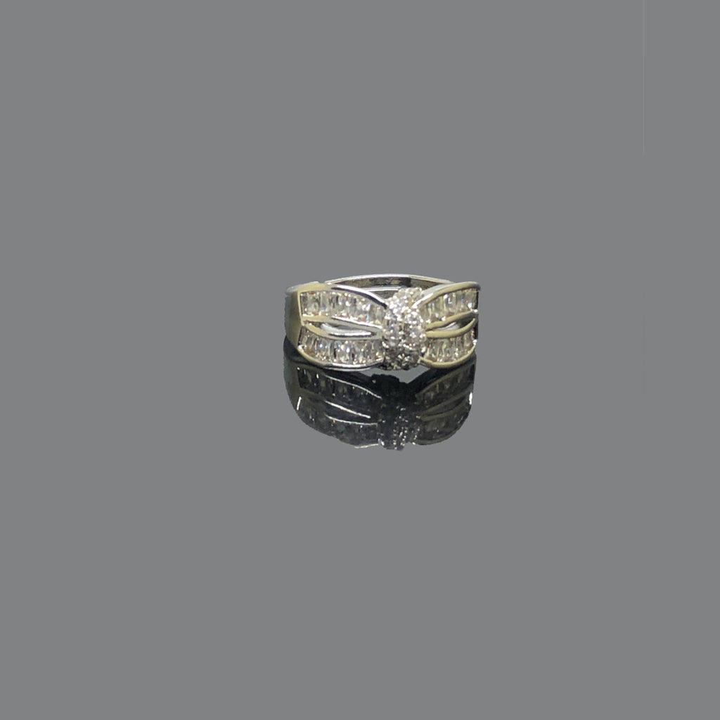 Baguette Bow Adjustable Ring – Silver Finish