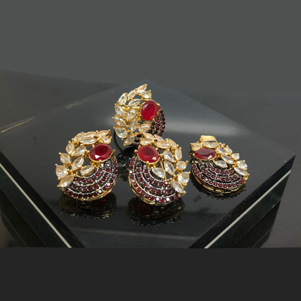 Elegant Marquise Crystal and Peach Stone Locket Set