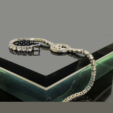 Gold and Silver-Tone CZ Tennis Bracelet with Round Charm – Rs. 850