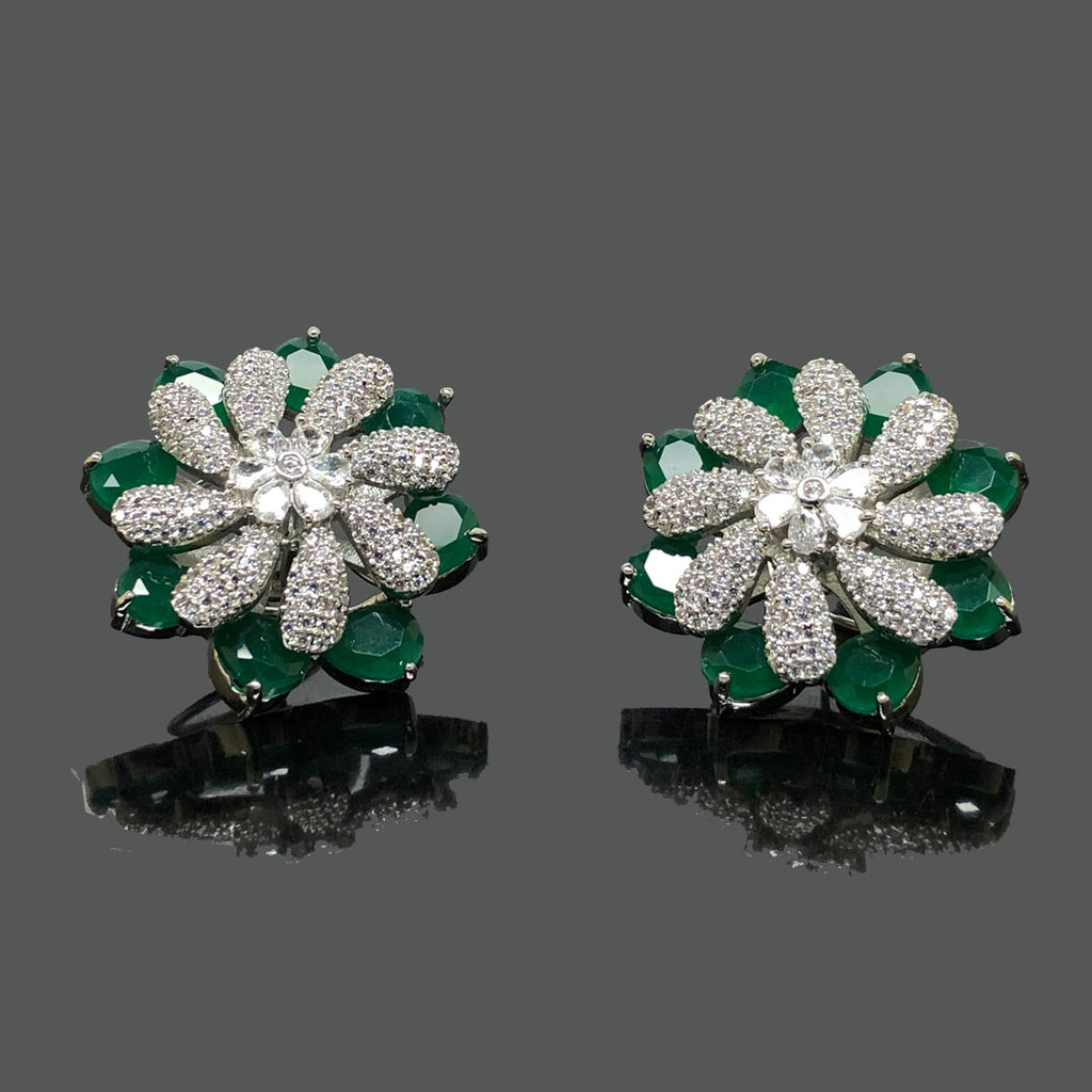 Luxury Floral Crystal Earrings - Silver & Gold Variants - Rs 2550