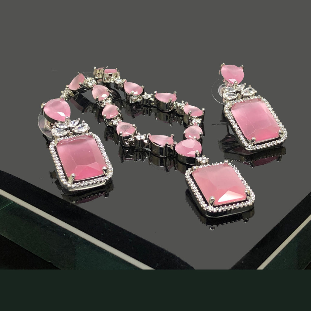 Elegant American Diamond Necklace Set With Silver Accents