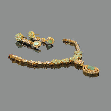 Mint Green & Gold-Tone Necklace Set with Earrings – Rs. 2950