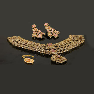 Pink Stone Bridal Necklace Set – Rs. 9850