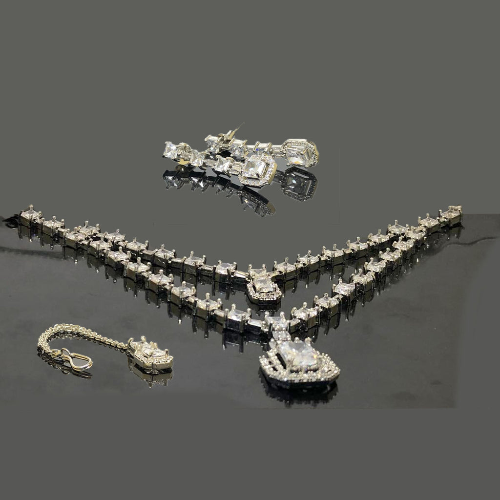 V-Cut American Diamond Necklace Set – Rs. 7,000