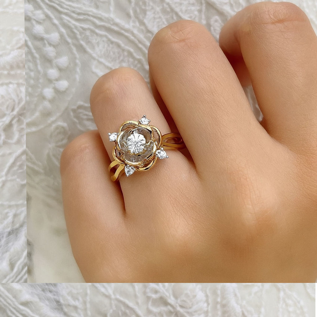 Elegant Floral Gold Diamond Ring