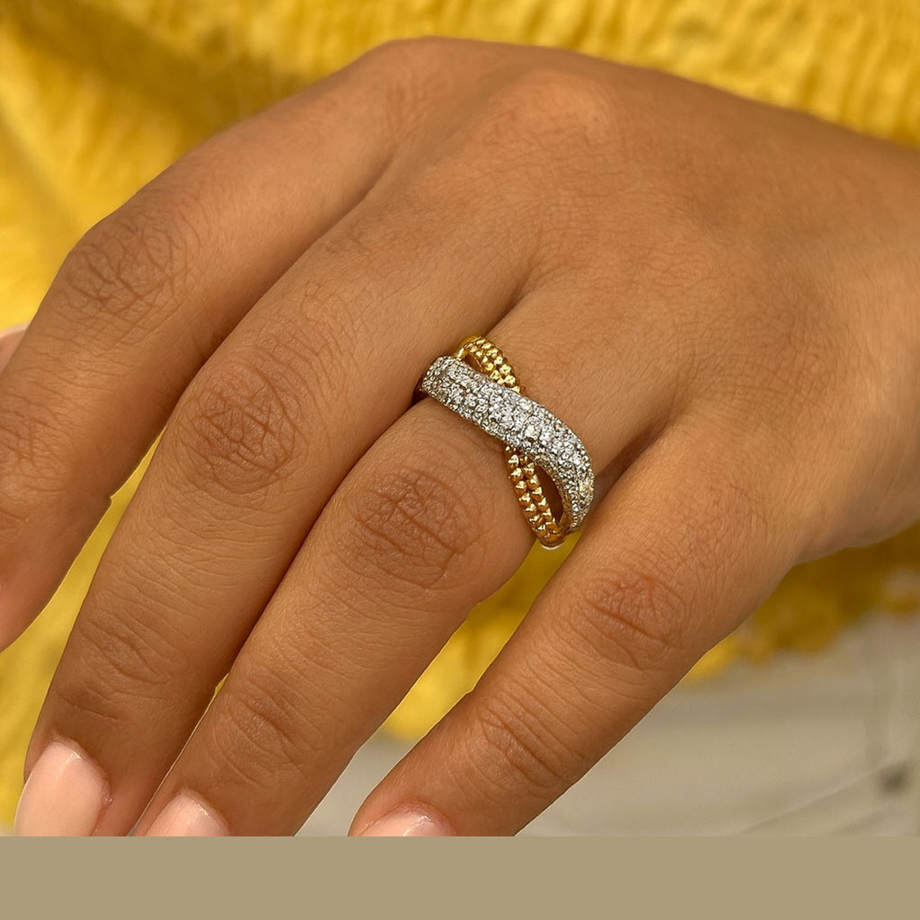 Elegant Gold-Plated Crossover Zircon Ring – Stylish Women’s Fashion Jewelry