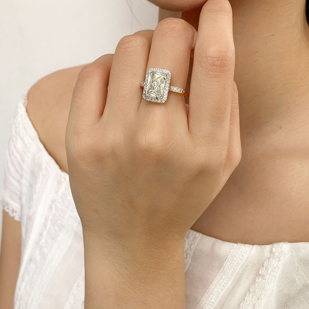 Gold Halo Ring with Square-Cut Crystal