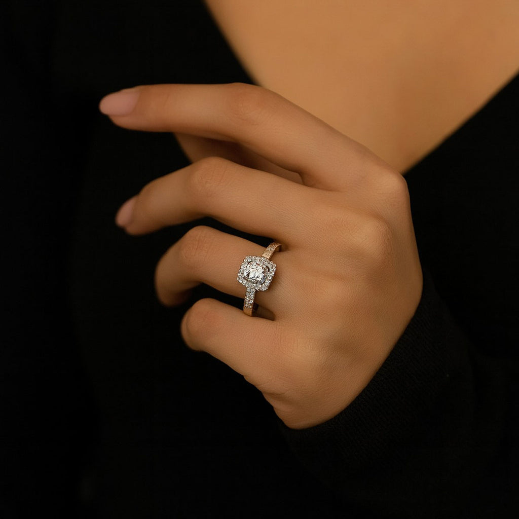 Elegant Rose Gold-Plated Cushion Cut Zircon Engagement Ring