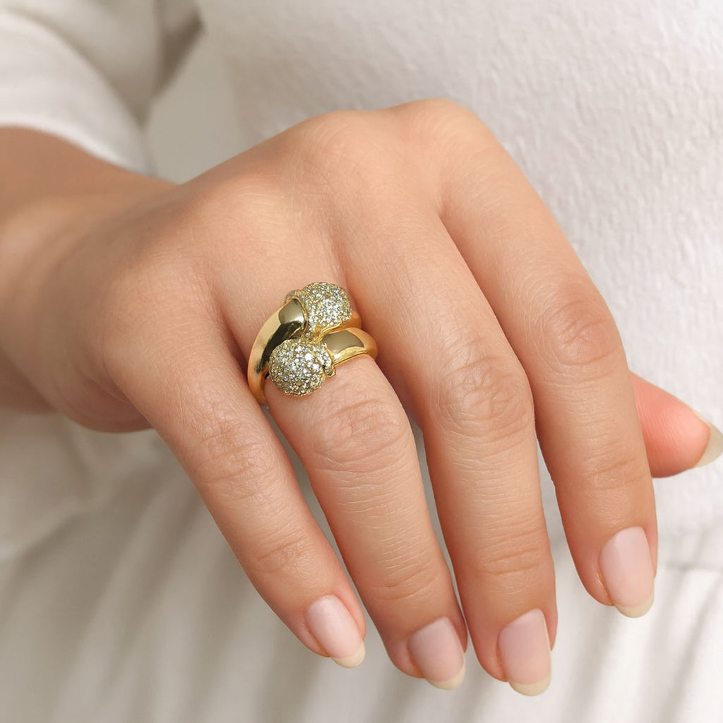 Gold Twin Dome Crystal Ring