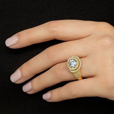 Radiant Halo CZ Ring in Gold Polish