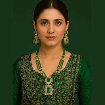 Green Beaded Kundan Necklace Set – Rs. 22,500