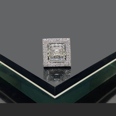 Elegant Square Stone-Studded Adjustable Ring - Silver & Gold