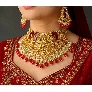 Traditional Choker Set with Red Beads