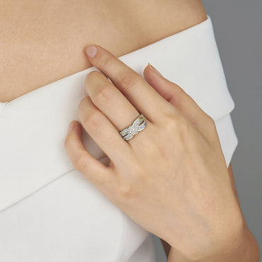 Baguette Bow Adjustable Ring – Silver Finish