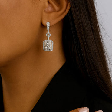 Square Halo CZ Drop Earrings – Rs. 1250