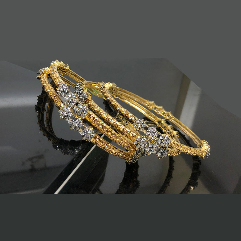 Elegant Gold-Plated Floral Diamond Bangles Set
