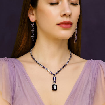 Royal Purple Crystal Necklace & Earrings Set – Rs,2,950