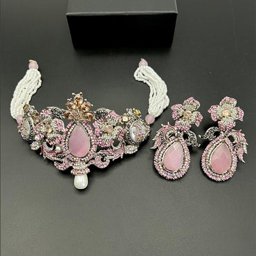 Pink Stone Pearl Choker Set – Rs. 4,350