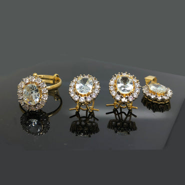 Elegant Gold-Toned Crystal Halo Locket Set