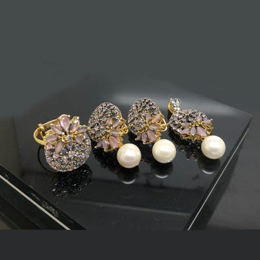 Luxurious Gold-Plated Crystal and Pearl Locket Set