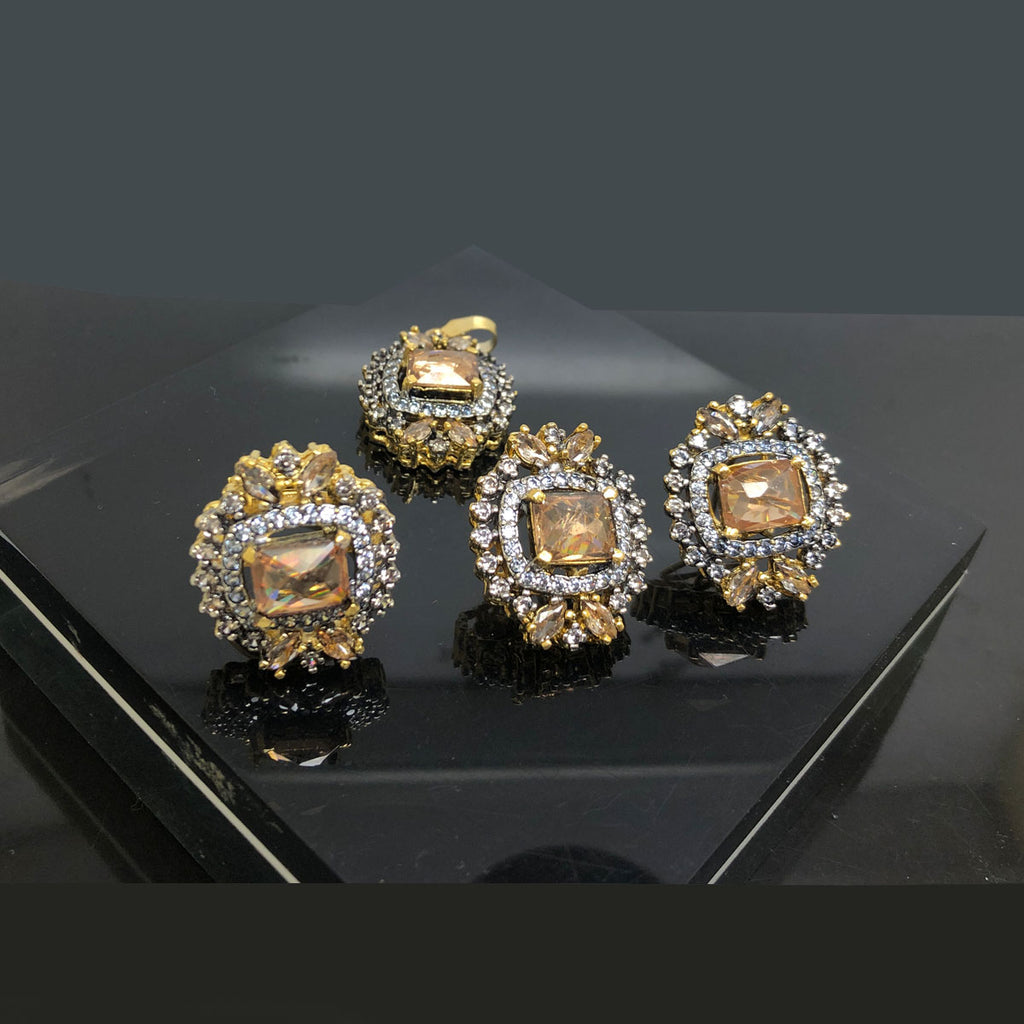 Exquisite Square-Cut Stone Locket Set with Matching Earrings