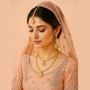 Gold Plated Necklace Set with Pink Stones – Elegant Bridal & Party Wear