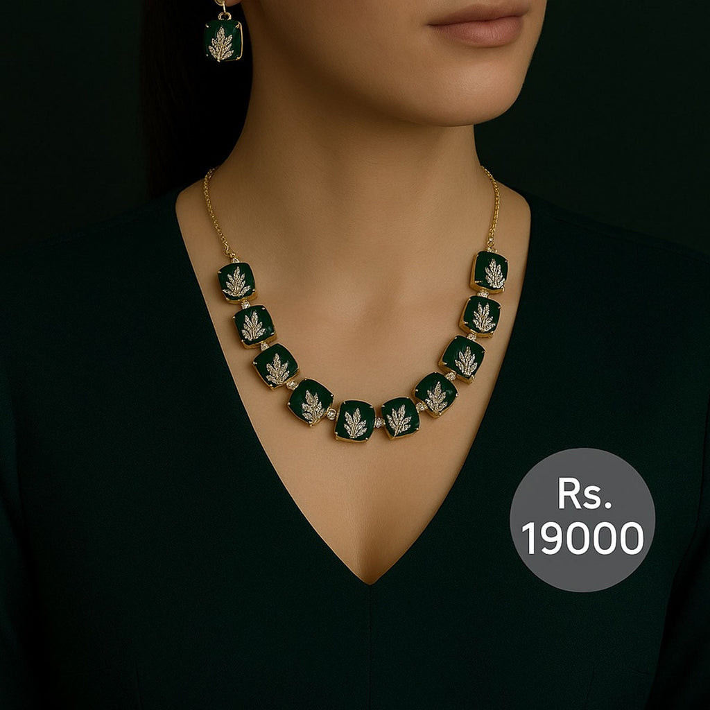 Emerald Enamel Leaf Set – Rs. 19,000