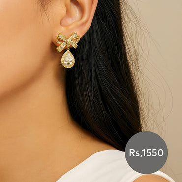 Luxury Bow Drop Earrings –  Gold & Silver
