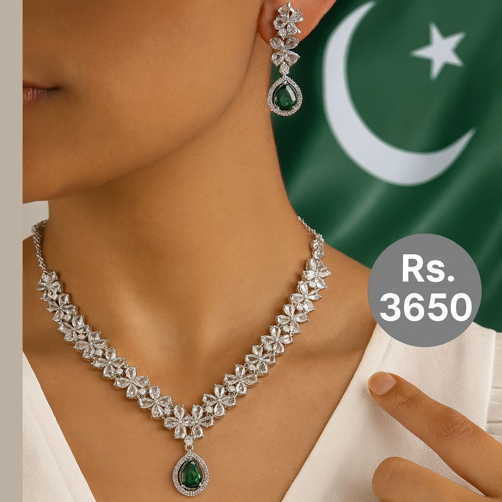 Teardrop CZ Necklace Set – Rs. 3650