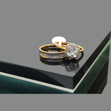Princess Cut Double Band Gold Ring Set