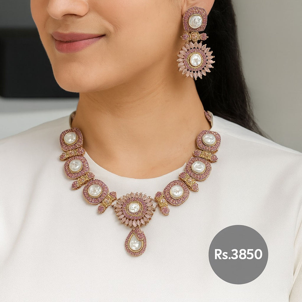 Pink & Pearl Necklace Set – *Rs. 3,850*