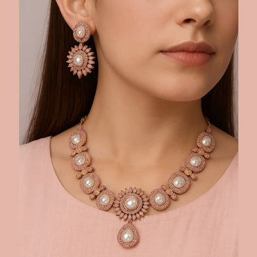 Pink & Pearl Necklace Set – *Rs. 3,850*