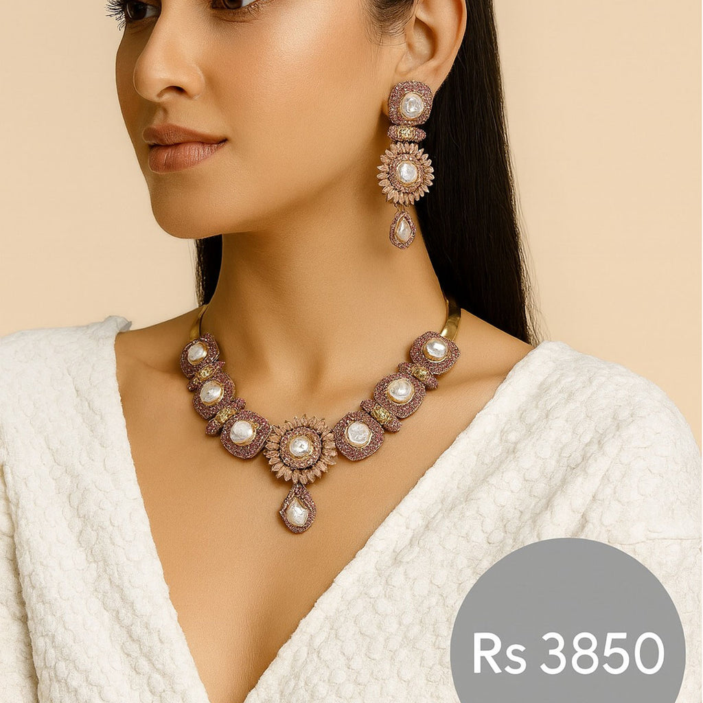 Pink & Pearl Necklace Set – *Rs. 3,850*