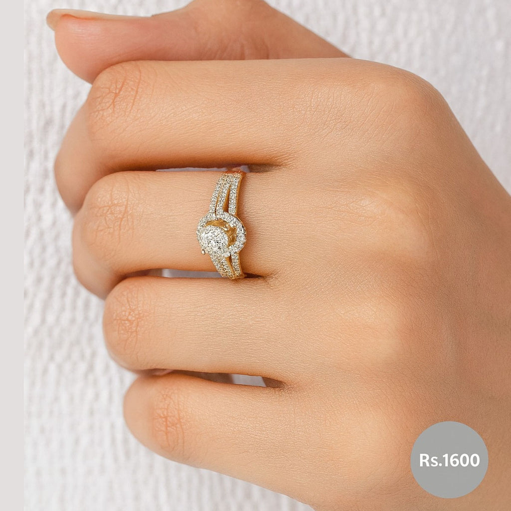 Luxury Rose Gold-Plated Halo Zircon Engagement Ring – Elegant Wedding Jewelry