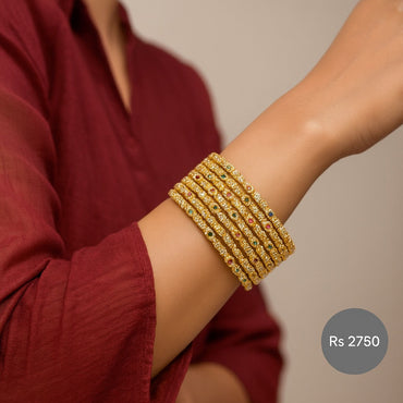 Gold-Toned Multi-Stone Bangles Set